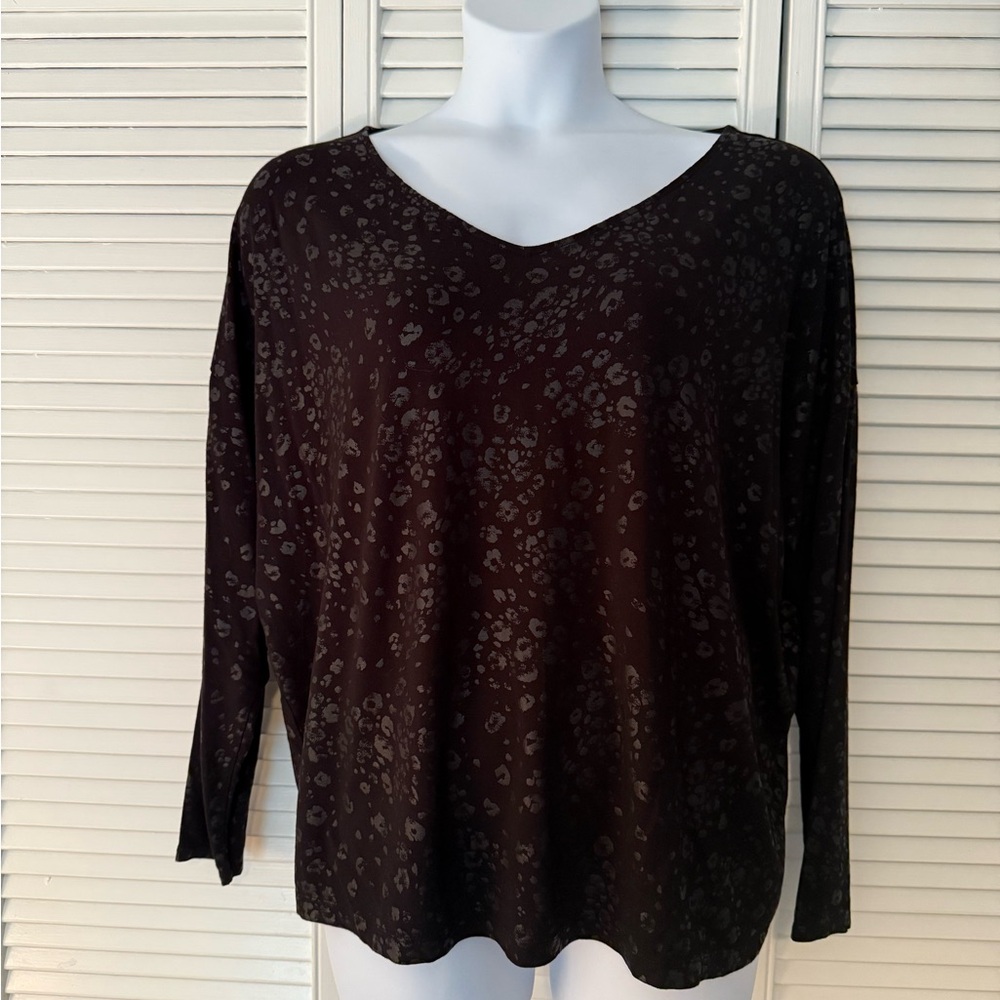 CHICO'S Women's Black Animal Foil 3/4 Sleeve Leopard Pattern TeeSz 4 / XXL, NWOT
